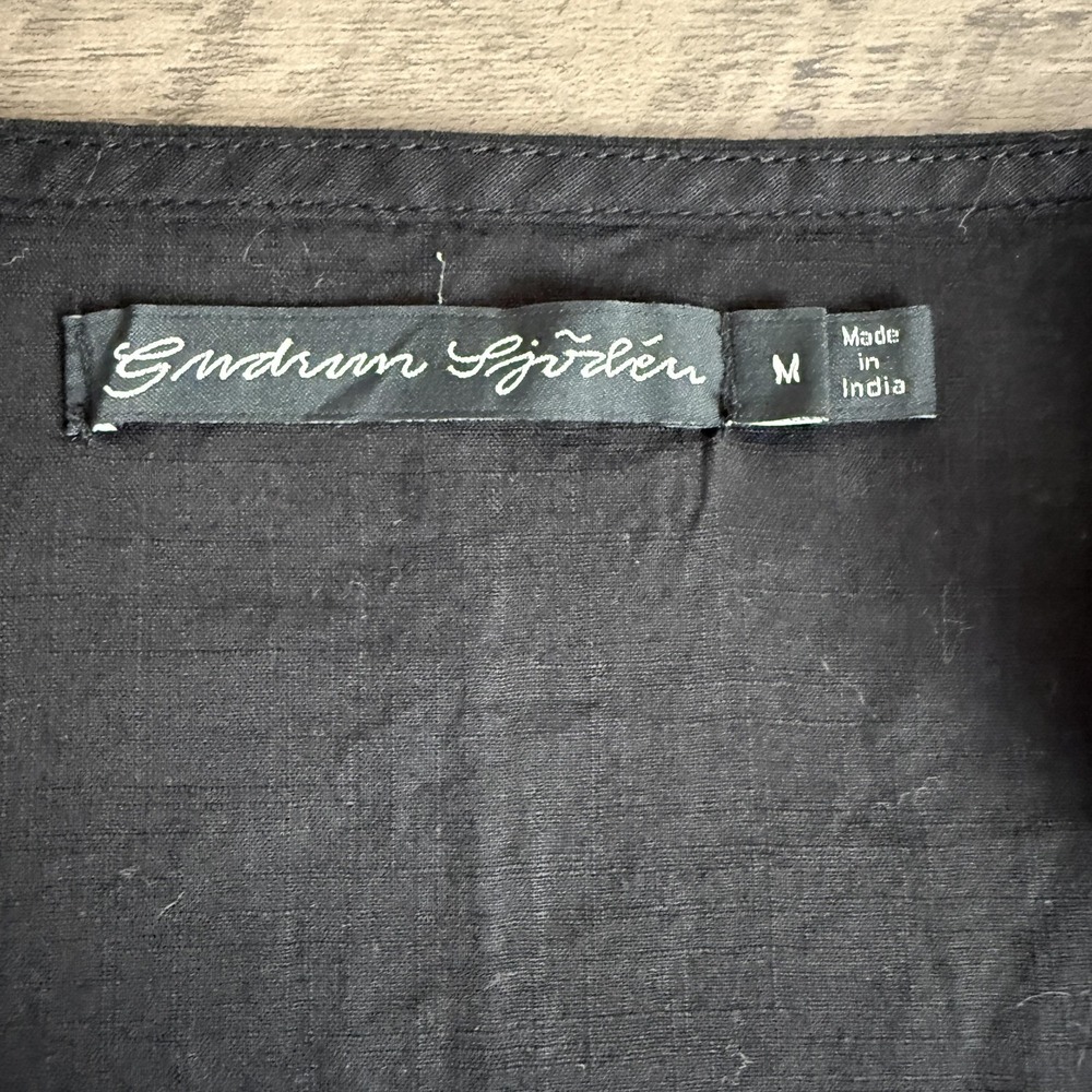 Gudrun Sjoden Dress Womens M Black Embroidered Floral Lagenlook Organic Cotton - Picture 3 of 12